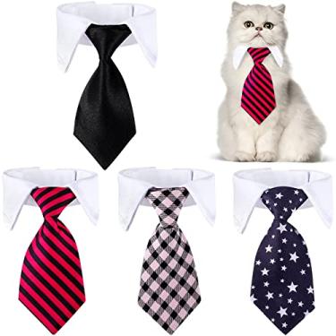 Imagem de Gravata para cachorro com 4 peças, gravata para cachorro e gato, gravata para cachorro com gola, ajustável para cães pequenos, coleira para cães pequenos, gravata para cães, gatos, filhotes, gatos, coleira formal, fantasia para animais de estimação