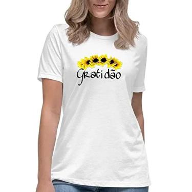 Imagem de Camiseta feminina gratião girassol blusa camisa good vibes Cor:Preto com Branco;Tamanho:M