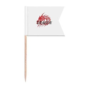 Imagem de Bandeiras de palito de dente oriental ocidental com asas míticas de animais de dragão para marcação de etiquetas para bolo de festa, comida e queijos
