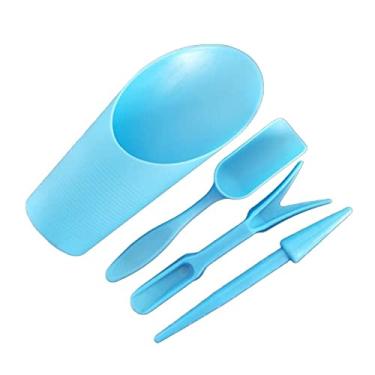 Imagem de 4 Pçs Kit Plantador de Jardim Pá de Semeadura Colher Balde Colher Suculentas Ferramenta Mudas Bonsai Fertilizante Dispositivo de Perfuração Faça Você Mesmo (azul)
