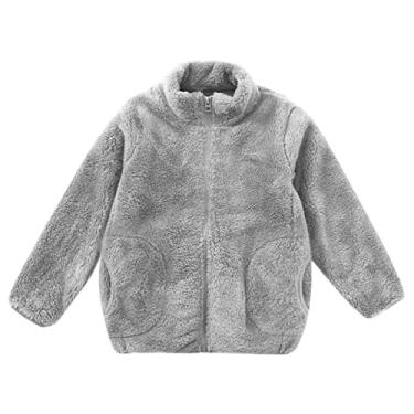 Imagem de Casaco de lã para bebês meninas meninos jaqueta infantil jaqueta quente com capuz agasalho cardigã outono inverno roupas, Cinza, 4-5 Anos