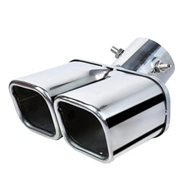 Imagem de Pontas de escape de 3,8 a 6 cm, silenciador, tubo de escape de carro de aço inoxidável, saída dupla, tubo de extremidade de boca quadrada prata para 38 mm a 60 mm