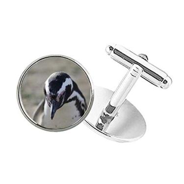 Imagem de DIYthinker Abotoaduras com fecho de botão redondo com imagem da natureza da ciência de pinguins fofos