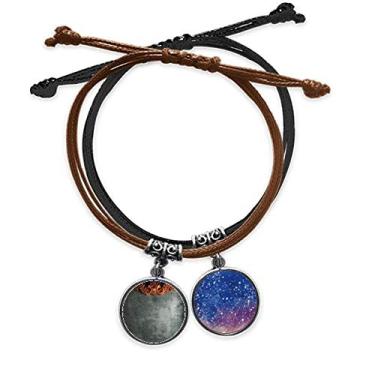Imagem de DIYthinker Pulseira de Cimento Cinza com Estampa de Ornamento de Mogno Corda Corrente de Mão Pulseira de Couro Céu Estrelado