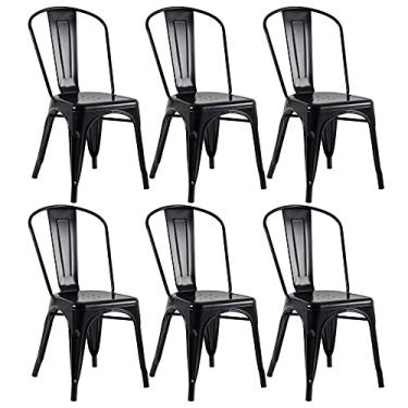 Imagem de Loft7, Kit 6 Cadeiras Iron Tolix Design Industrial em Aço Carbono Vintage Moderna e Elegante Versátil Sala de Jantar Cozinha Bar Restaurante Varanda Gourmet, Preto SemiBrilho.