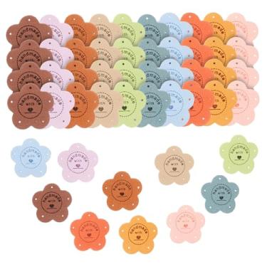 Imagem de SHINEOFI 50 Unidades etiqueta de couro para roupas etiquetas de couro em forma de flor etiquetas de crochê personalizadas rótulos etiqueta de couro artesanal etiquetas de costura artesanal