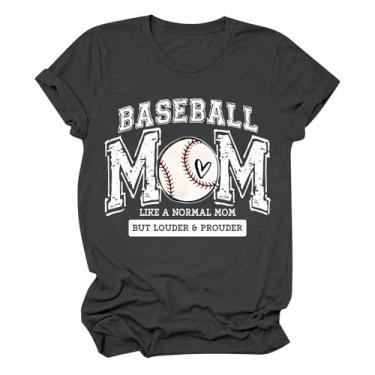 Imagem de Elogoog Camisetas femininas de beisebol com estampa divertida do dia do jogo, camisetas de manga curta, camisetas de beisebol para mamãe, Cinza escuro - 2, GG