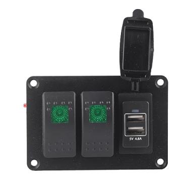 Imagem de Painel de interruptor de luz único para motocicleta ATV 2 4,8 A carro com 45 adesivos padrão, certificado CE, impermeável, proteção IP66, adequado para veículos 12/24 V (azul)