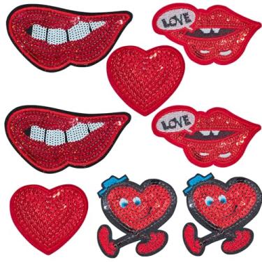 Imagem de AIDVPOD Patch de ferro no dia dos namorados vermelho sexy lábios corações ferro/costurar em adesivos para roupas design de aplique de glitter vermelho para jeans, camisetas, chapéu, artesanato,