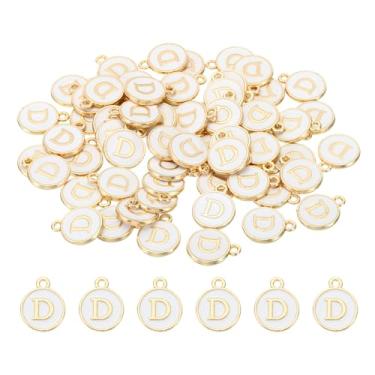 Imagem de PATIKIL Pingente de letra D, 60 peças, pingente de letra dupla face, com inicial do alfabeto, miçangas, berloque esmaltado para pulseira, colar, brinco, faça você mesmo, branco, Metal, Metal