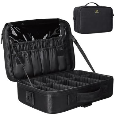 Imagem de Relavel Estojo de viagem para maquiagem, estojo organizador de cosméticos, bolsa de armazenamento portátil para artistas com divisórias ajustáveis para cosméticos, pincéis de maquiagem, acessórios de