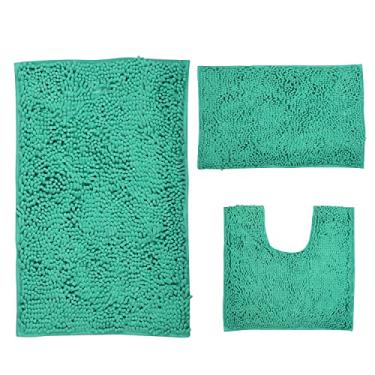 Imagem de Tapetes para banheiro antiderrapante chenille felpudo tapete de banho extra macio e absorvente tapete de banho para chuveiro lavável na máquina de secagem rápida (verde fruta, 50 cm x 81 cm + 43 cm x 60 cm + 51 cm x 51 cm)