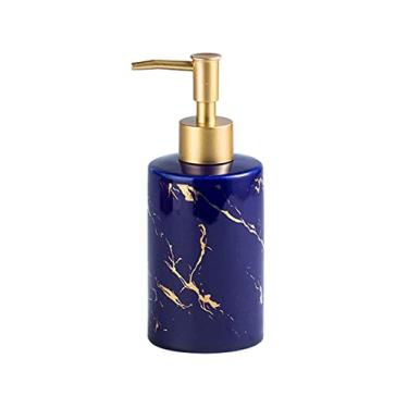 Imagem de Porta Sabonete Líquido Dispensador de sabão garrafas padrão de textura de mármore dispensador de sabão cerâmico para banheiro cozinha garrafa líquida 310ml Banheiro(Color:Blue)