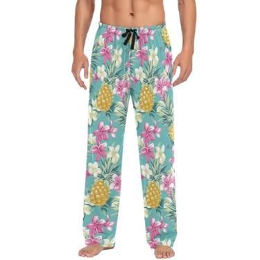 Imagem de Calças de pijama para homens, calças de pijama masculinas, pijamas para pai, irmão, marido, namorado, presente, Flores tropicais e abacaxis - 5, G