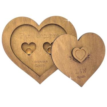 Imagem de Porta Aliança Coração Caixinha Personalizado Casamento Noivado Namoro Mdf