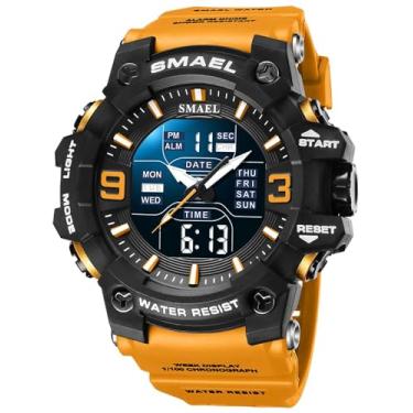 Imagem de Gosasa Relógio masculino grande para esportes ao ar livre, relógio militar S-Shock à prova d'água, luz de fundo, alarme, cronômetro – Relógio de pulso robusto para treinamento, caminhada e aventura,