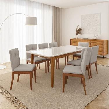 Imagem de Conjunto Mesa de Jantar Tangará 210cm e 8 Cadeiras Estofadas Tiê Maxx Cabecasa Madeiramadeira Caramelo/Bege Claro
