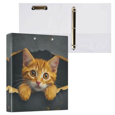 Imagem de Fichário de 3 anéis, pasta de arquivo de gato laranja comporta 200 folhas, armazenamento de arquivos para mulheres e homens, material de escritório escolar