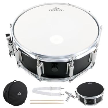 Imagem de EASTROCK Tarola de 35 x 13 cm para estudantes iniciantes com gig bag, baquetas, teclas de bateria, material revestido, cabeça de tambor, acabamento fosco preto