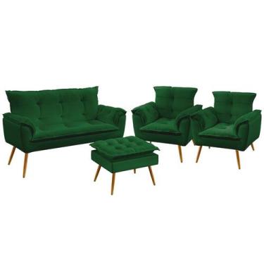 Imagem de Kit Poltrona Namoradeira e 2 Poltronas para Sala de Estar Beta com Puf