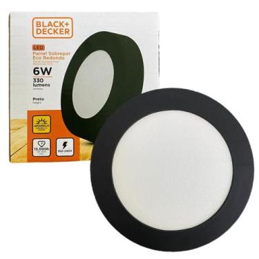 Imagem de Kit 2 Plafon Redondo Sobrepor 6w Preto Branco Quente 3000K - Black Dec