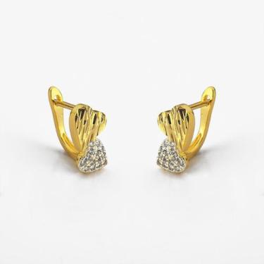 Imagem de Brinco Argola Coração Cravejado Banhado a Ouro 18K - Atraktiva Joias