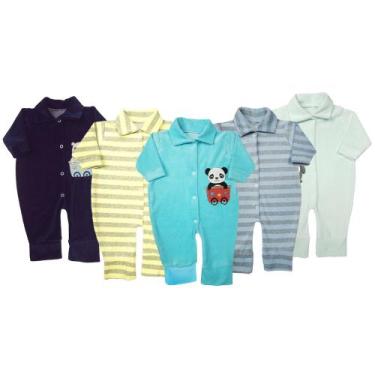 Imagem de Kit 5 Pçs Macacão Bebê Plush Longo Bordado Inverno Enxoval - Koala Bab