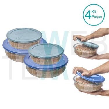 Imagem de Kit 4 Potes Tigela Saladeira de Vidro com Tampa Plástica Oceani 1,5L e