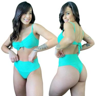 Imagem de Biquíni Hot Pants Faixa Meia Taça Retrô Com Bojo Canelado Mônaco Verde
