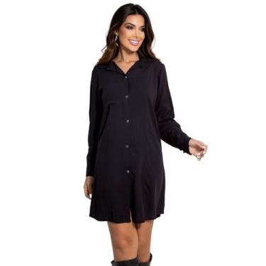 Imagem de Camisa Chemise Feminina Camisão Manga Longa Com Botões Vestido Saída D