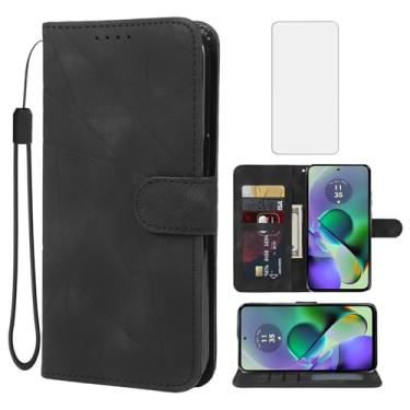 Imagem de Wanyuexes Capa para Moto G54 5G, Motorola G54 XT2343-5 Capa carteira com protetor de tela de vidro temperado, pele sensação de pele flip suporte suporte para cartão de crédito capa de telefone para