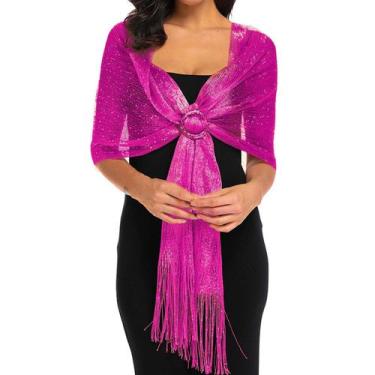 Imagem de Echarpe Lenço Xale Brilhante Estampado Fuscia Rosa - anjo da mamãe, Fú