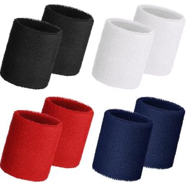 Imagem de Willbond 4 pares de pulseiras esportivas de pulso de algodão grosso para homens e mulheres pulseiras de tênis absorventes e respiráveis para basquete, malhar e ginástica (cores vibrantes)