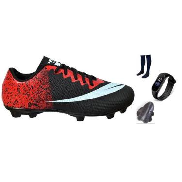 Imagem de Chuteira Campo Adulto Infantil com Meião Relogio Caneleira - Perflex, 