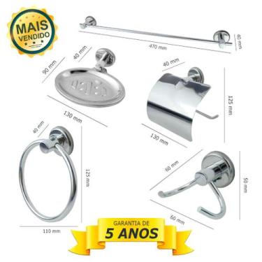 Imagem de Kit Acessórios de Metal Para Banheiro Aço Inox 5 Peças COMPLETO Cód. 7