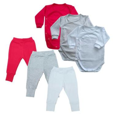 Imagem de Conjunto Body Kimono Manga Longa + Calça Liso Algodão Kit C/3 - Mellan