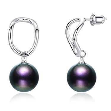 Imagem de Esottia Brincos pendentes feitos com pérolas de cristal da Swarovski, presentes para mulheres, multicolorido, prateado, Cristal Metal Strass Pérola