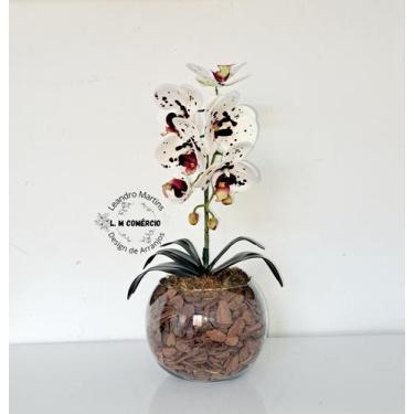 Imagem de Arranjo Orquídea Branca Pintada Uma Haste Borboleta 3D Realista Perman