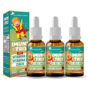 Imagem de Kit 3 Vitaminas C D e Zinco Imunitrix Kids Gotas Sabor Morango 30ml Fl
