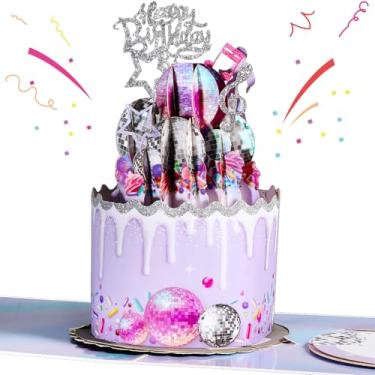 Imagem de Teling Cartão pop-up de aniversário de discoteca decorações de festa de feliz aniversário 3D com tema de música destacável lembrança festa de aniversário presente 70 anos 80 tema discoteca dança festa