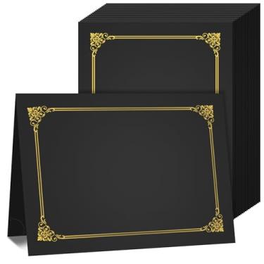 Imagem de AKONEGE Pacote com 50 porta-certificados pretos, porta-diploma de graduação, borda dourada, capas de certificado de 350 g/m² para certificados de tamanho carta 21 x 28 cm, cartolina, diploma, prêmio,