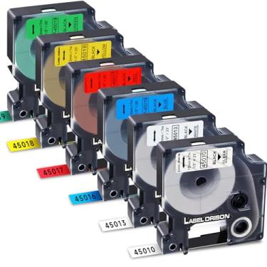 Imagem de Etiqueta Orison D1 45013 S0720530 Fita adesiva preta em branco substitui para Dymo LabelManager 160 280 420P PnP 220P 360D 450 210D, 1/2 polegadas x 23 pés (12 mm x 7 m), Combo Set