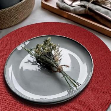 Imagem de 6 Jogo Americano Redondo Juta Vermelho - Impermeável Pvc