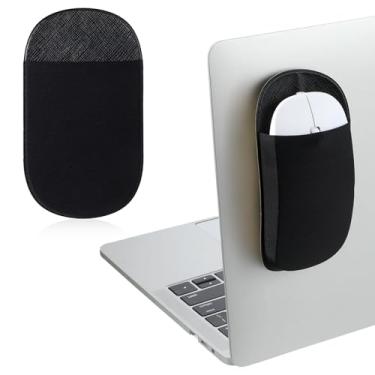 Imagem de Suporte de mouse fino para laptop, bolsas universais adesivas para mouse com bolso adesivo reutilizável para mouse, bolsas de armazenamento de mouse para computador, escritório, casa, preto