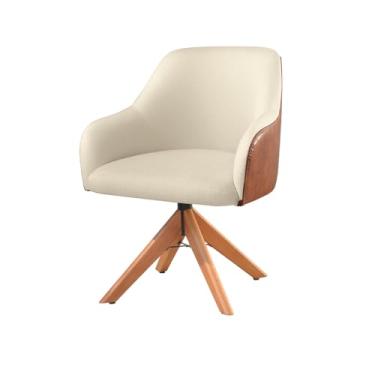 Imagem de Poltrona Hera Base Giratória de Madeira Maciça Estofada Linho e Couro (Nude)