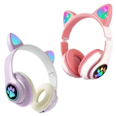 Imagem de Fone Bluetooth Infantil Gatinho LED Sem Fio Com Microfone - Katear, Ro