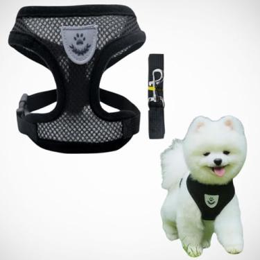 Imagem de PEITORAL COLETE PET Respirável para Cachorro e Gato Passeio Seguro Coleira com Guia (PRETO, GRANDE - L)