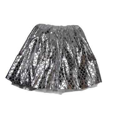 Imagem de Saia Tule Tutu Carnaval e Bloquinho Escamas De Sereia Metalizado Fantasia Silver Festas