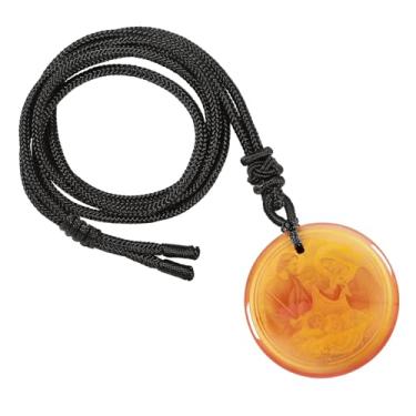 Imagem de Nupuyai Pingente redondo gravado para mulheres e homens, colar com pingente de pedra de cristal curativo, ajustável, Ágata vermelha, Pedra ágata vermelha