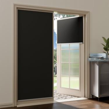 Imagem de Sumobaby Cortinas blecaute de enrolar portátil, sem perfuração, cortina de porta com fitas mágicas resistentes ao calor, isolamento térmico 100% blackout persianas para janelas no quarto (L 56 cm x C